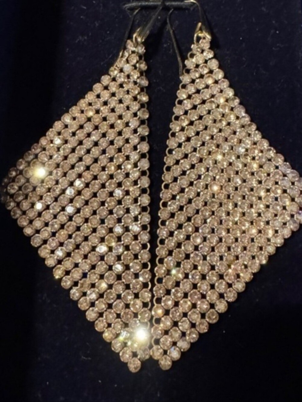 NWT VINTAGE Swarovski Silver Crystal Mesh Triangle Drop Earrings